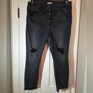 Good American Good High Waist Crop Skinny Jeans Size 20 Raw Hem Black127